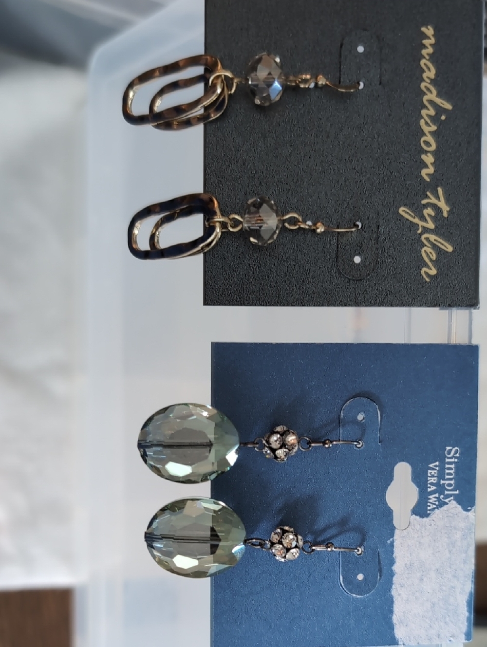 Earings, 2 Pair. Madison Gold Linked Drop Earrings with Clear Crystal Beads